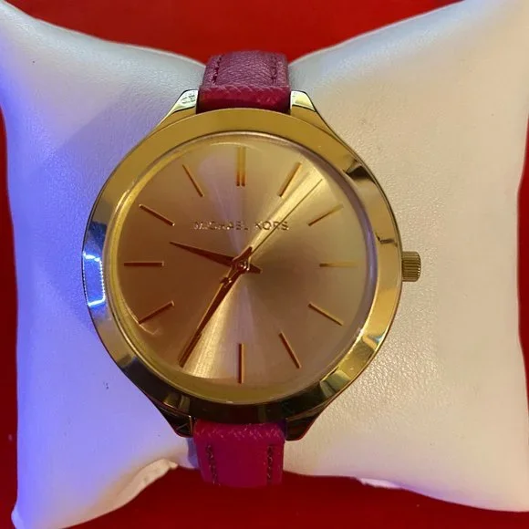 MICHAEL KORS Runway Pink Leather Band Ladies Watch Michael Kors Watches Michael Kors Ladies Slim Runway Pink  main image 3